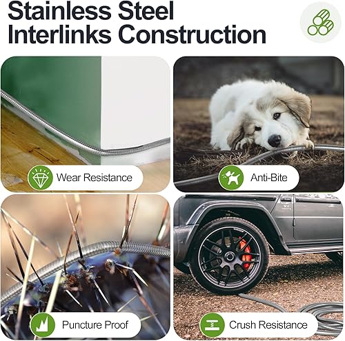 Miniatura 2 de Manguera de jardín de metal de 150 pies, manguera de agua de acero inoxidable 304 con 2 boquillas de patrón múltiple, flexible, resistente, ligera,