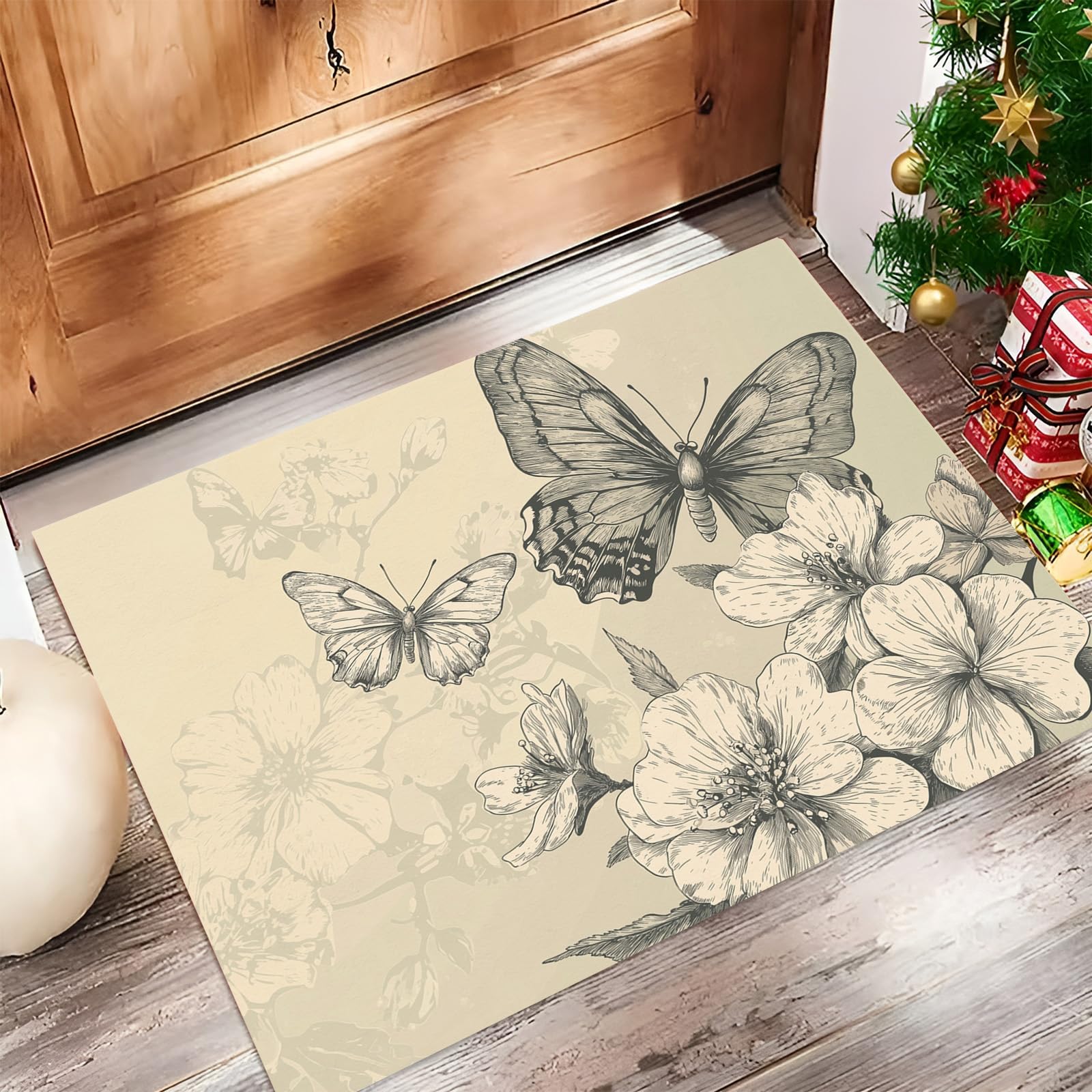 Paillasson interieur entree 90x150cm lavable avec motif papillon
