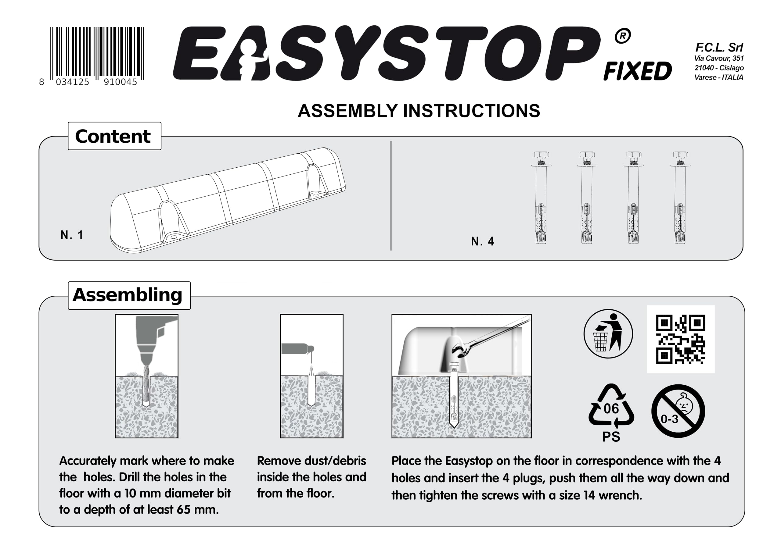 EASYSTOP FIXED - Wheel stopper + 4 M8 anchors - ODORLESS, ideal for garages … - Image 3