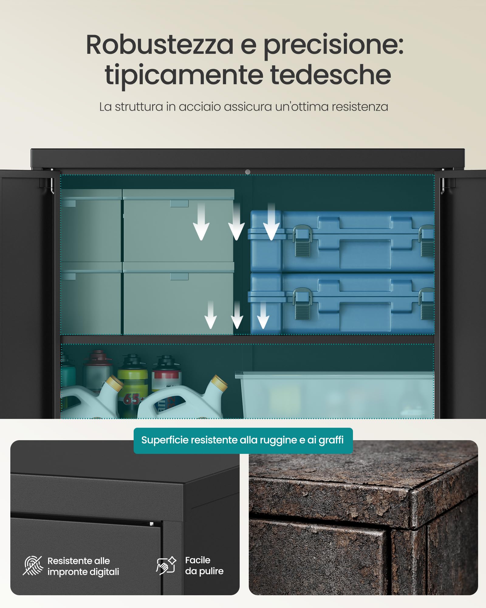 SONGMICS Armadio Portadocumenti, Armadietto in Metallo, Mobile da Ufficio con Chiusura, 2 Ante, Acciaio, 80 x 40 x 90 cm, Ripiano Regolabile, Nero Opaco OMC019BD01