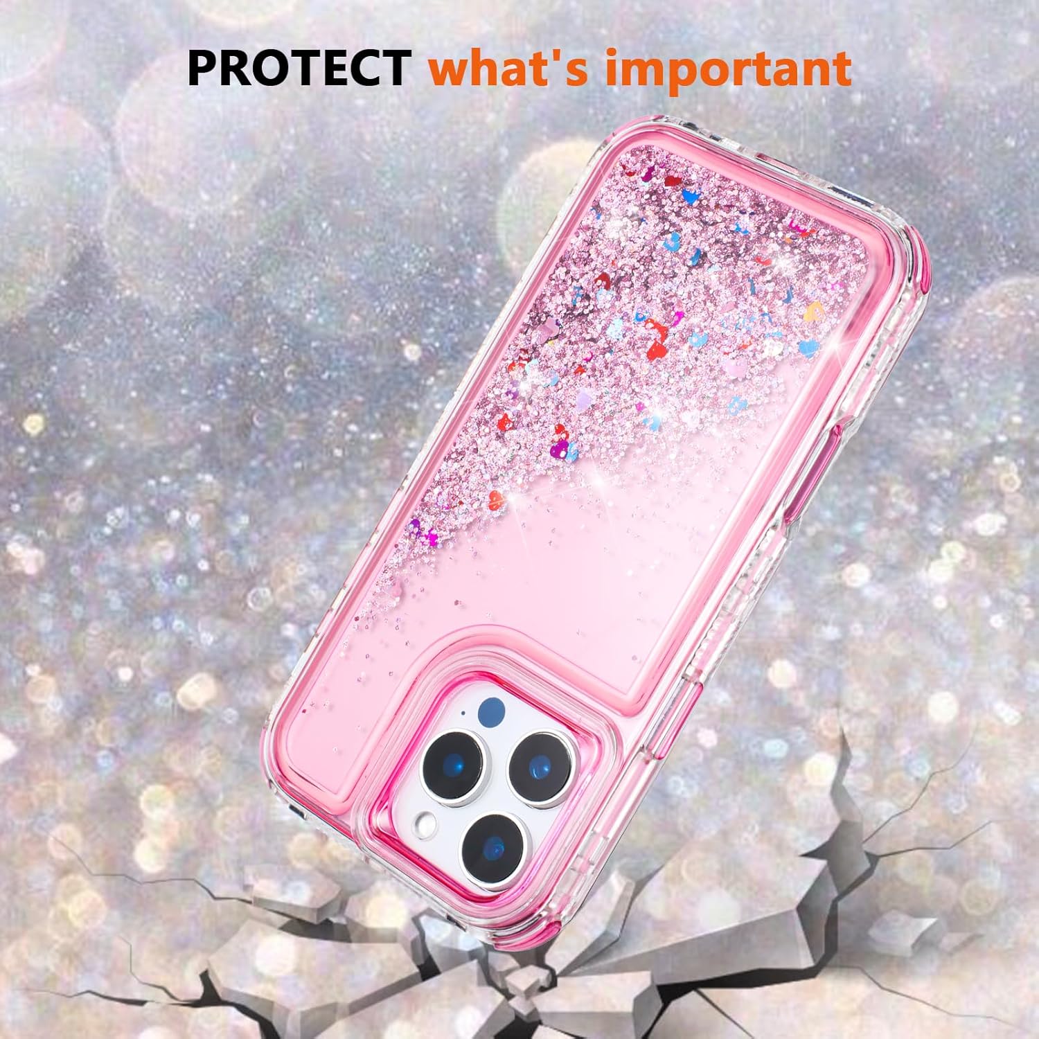 Tikoo Designed for iPhone 16 Pro Max Case Glitter for Women Girl Clear 3-in-1 Heavy Duty Protective Phone Case with Floating Liquid Quicksand Shiny Bling Sparkly Cute iPhone 16 Pro Max Case 6.9” - Image 5
