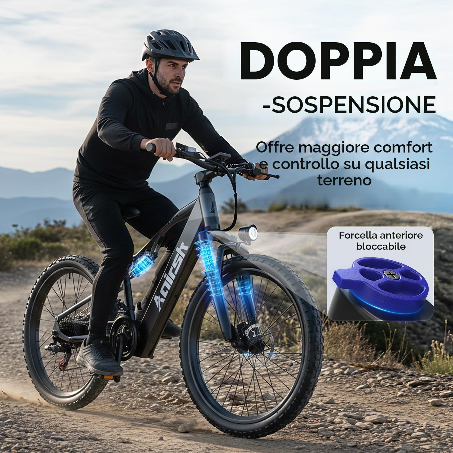 XT90 - Bicicletta elettrica per adulti, 26 pollici, con motore da 250 W e batteria da 48 V 20 Ah, autonomia 100 km, cambio a 21 marce, sospensione completa, pneumatici Fatbike 26 x 2,6", mountain bike