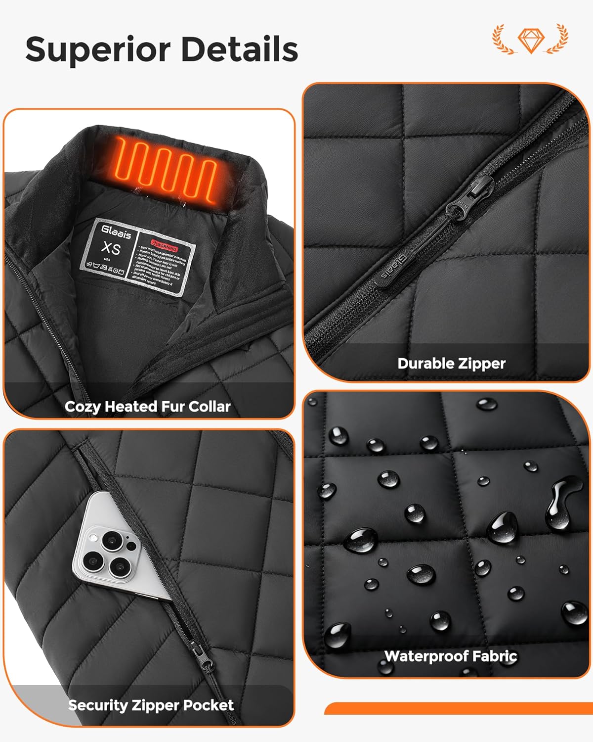 Glaais Heated Vest Women with Battery Pack 16000mAh 7.4V, Women's Heated Vest Warming Electric - Image 6