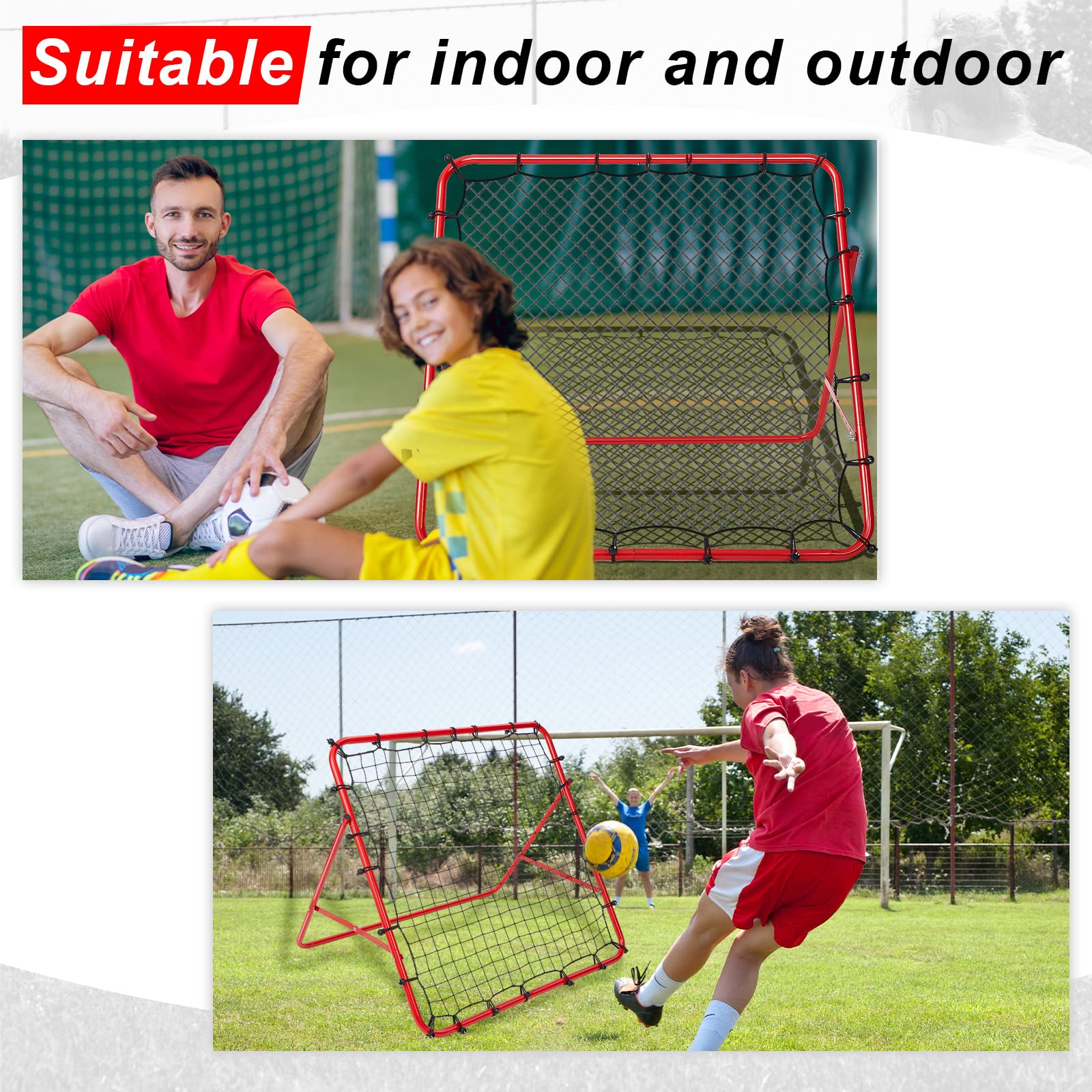 Rete da rimbalzo per calcio, 39,4 x 39,4'', pieghevole, per allenamento, rete da rimbalzo, obiettivo, rete da rimbalzo, regolabile, facile da installare, telaio in ferro, rete da rimbalzo per calci