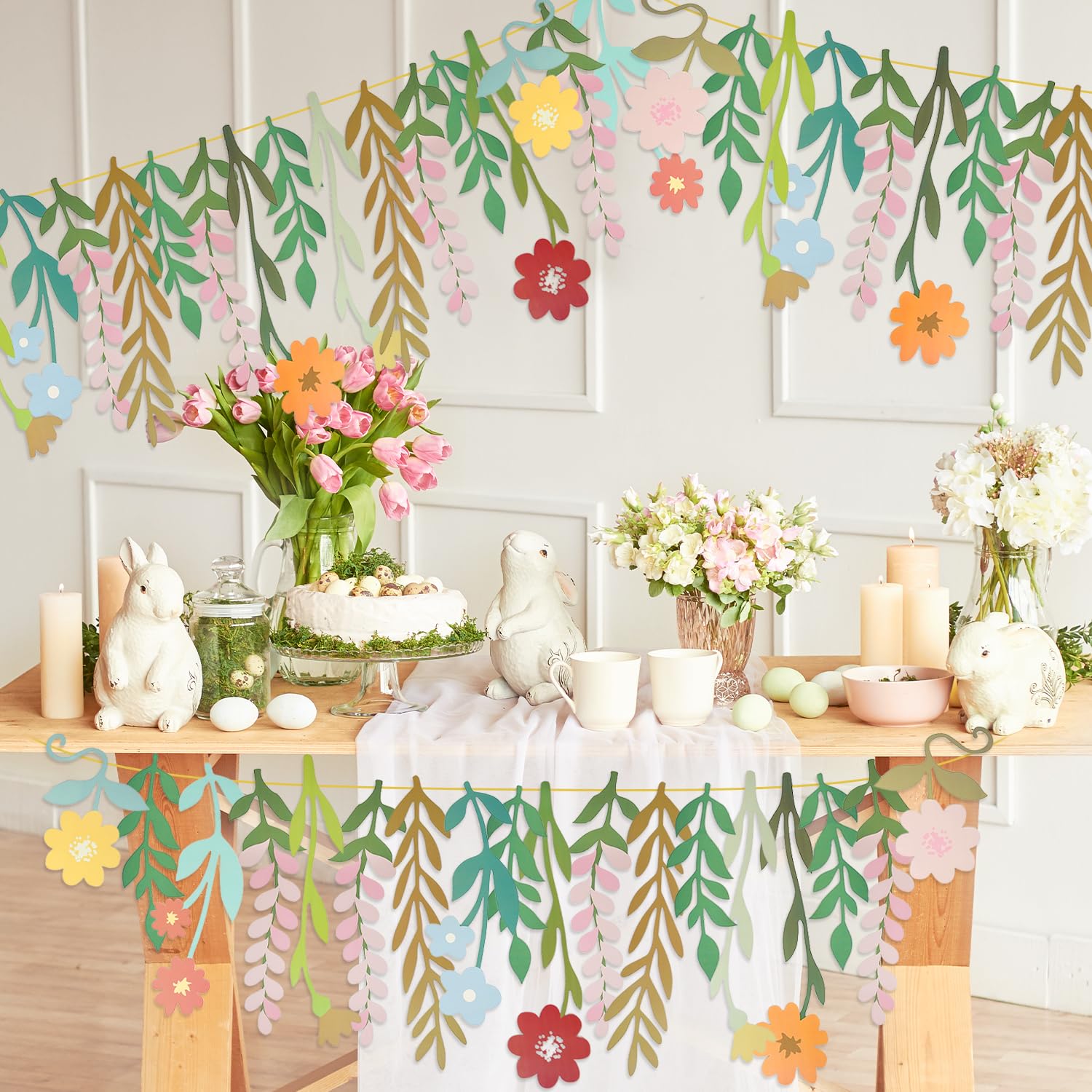 3 Pack Flower Banner, Colorful Floral Leaf Garland, Double-Sided Waterproof Boho Wildflower Party Bunting for Birthday Bridal Shower Garden Tea Party Bridal Shower Bachelorette Backdrop