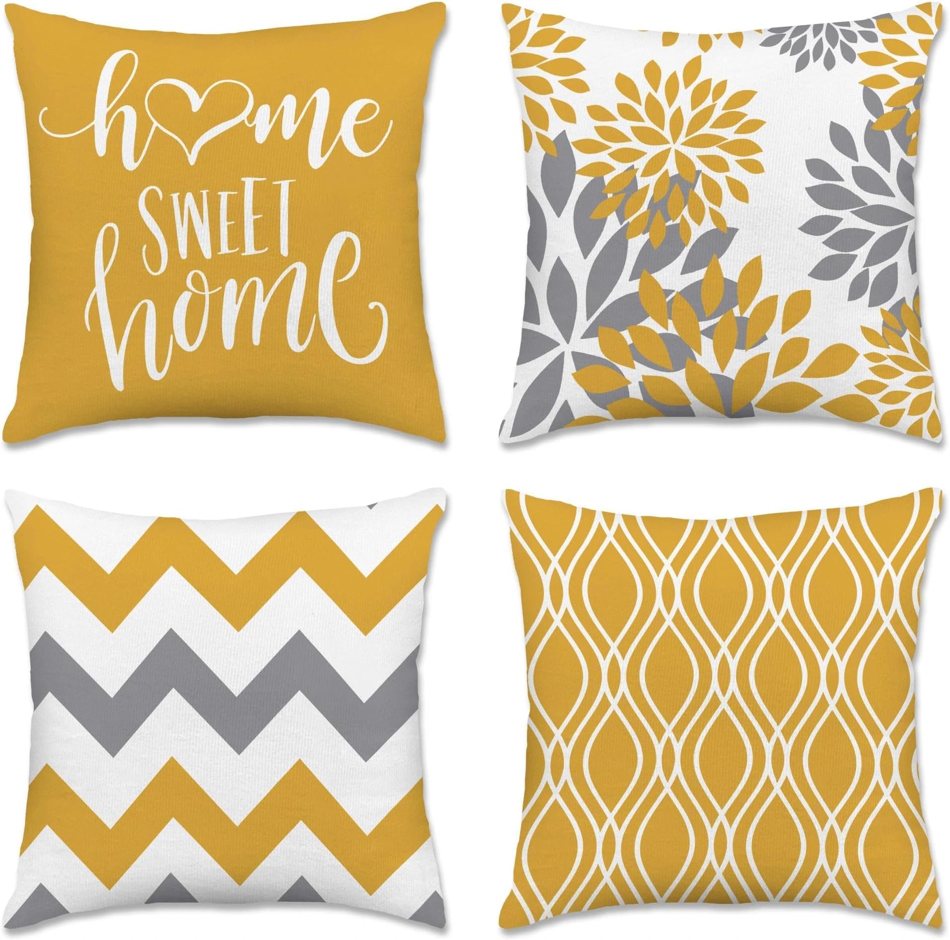 Hexagram Geometric Yellow Pillow Covers 16x16 Set of 4, Decorative Outdoor Boho Modern Throw Pillow Covers, Home Sweet Home Farmhouse Cushion Case for Couch Sofa Bedroom Indoor Decor(No Insert)