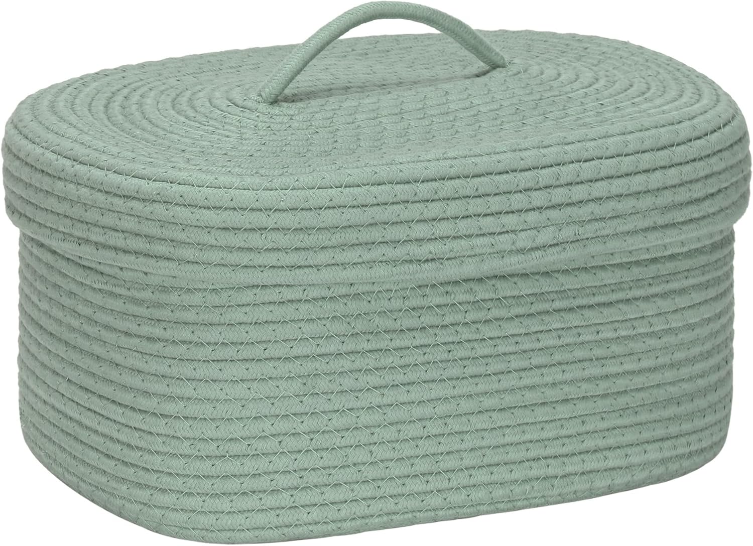 Sea Team Oval Cotton Rope Storage Basket with Lid, Lidded Woven Storage Bin, Nursery Storage Container, Diaper Caddy, Baby Shower Basket, Box, Organizer, 15 x 11 x 6.5 Inches (Medium, Green)