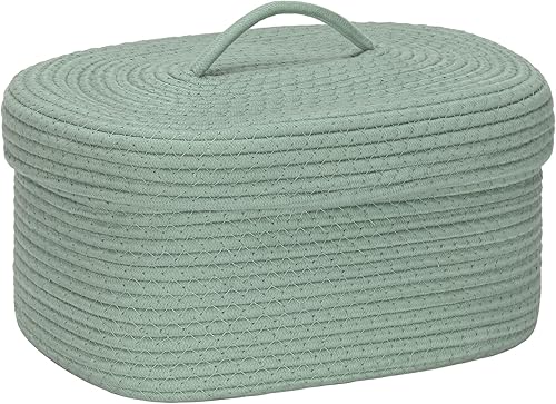 Vista 18 de Sea Team Cesta de almacenamiento redonda de cuerda de algodón con tapa, contenedor de almacenamiento tejido con tapa, contenedor de almacenamiento