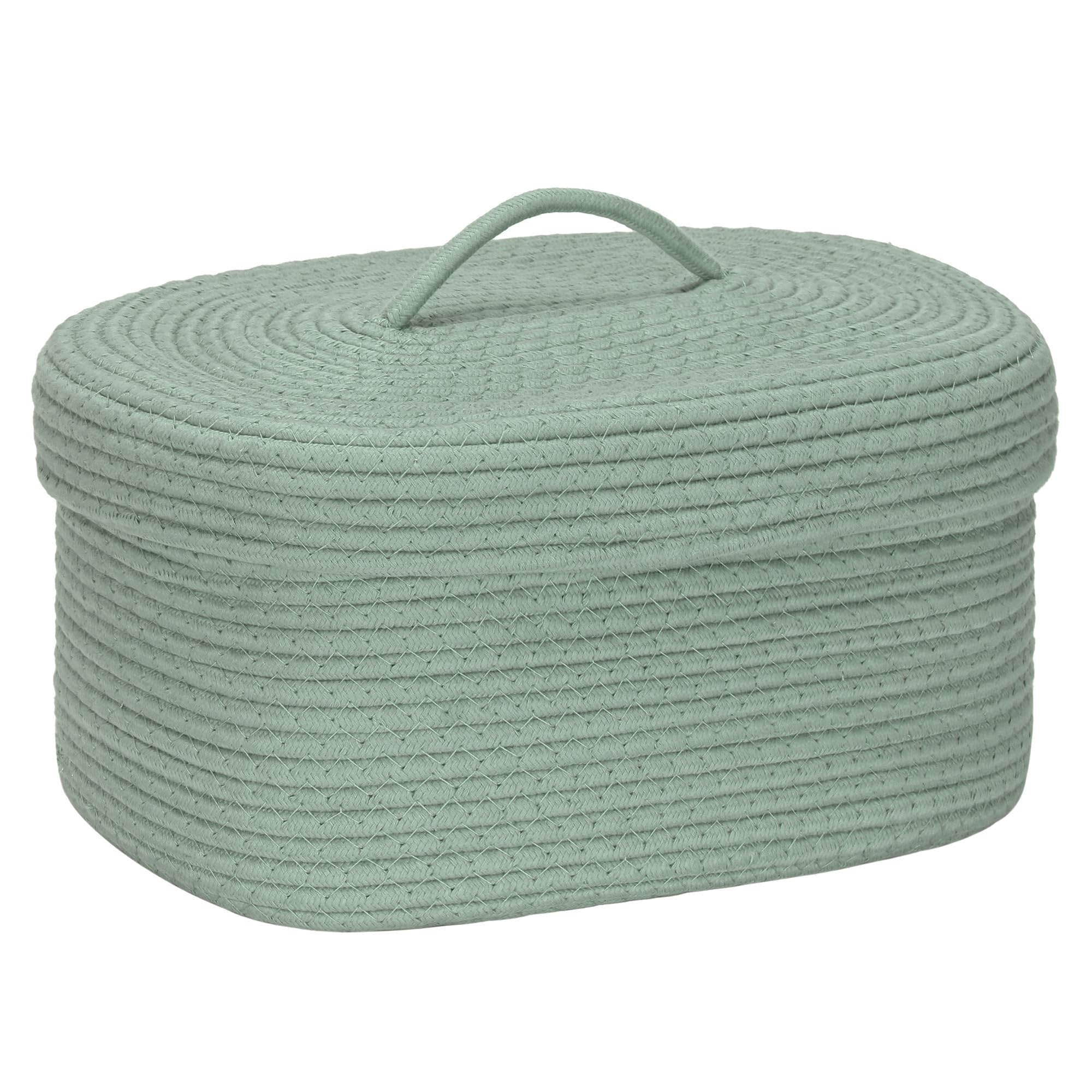 Sea Team Oval Cotton Rope Storage Basket with Lid Lidded Woven Storage Bin Nursery Storage Container Diaper Caddy