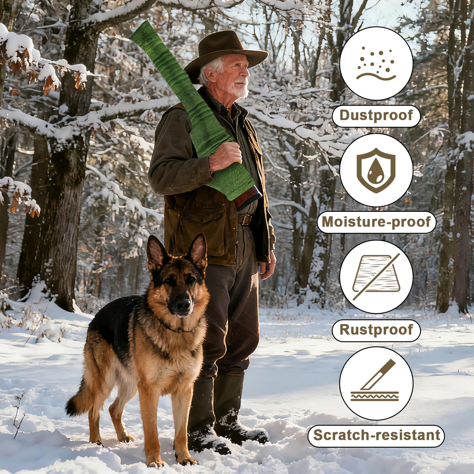 4er Set Silikonisierte Gewehrschutzhüllen (140x15cm) – Elastische Waffensocken aus Polyester für Schrotflinte & Jagdgewehr – Rostschutz & Aufbewahrung für Outdoor & Jagd