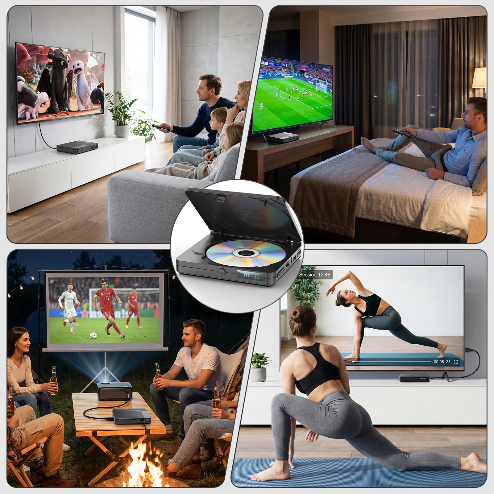 DVD Player für Fernseher, Mini DVD Player HDMI mit 1080P Upscaling, All Region Free, mit USB 2.0-Anschluss und Fernbedienung, Breakpoint Speicher, für Smart TV, integriertes PAL/NTSC