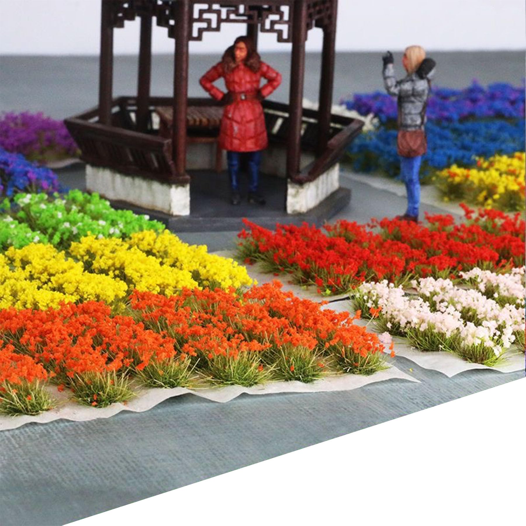 Woohome Static Grass Tuft Model Grass Tufts, 32 PCS Railway Artificial Grass White Bushy Tuft Flower Cluster Vegetation Groups for DIY Architecture Building Model Train Landscape Railroad Scenery