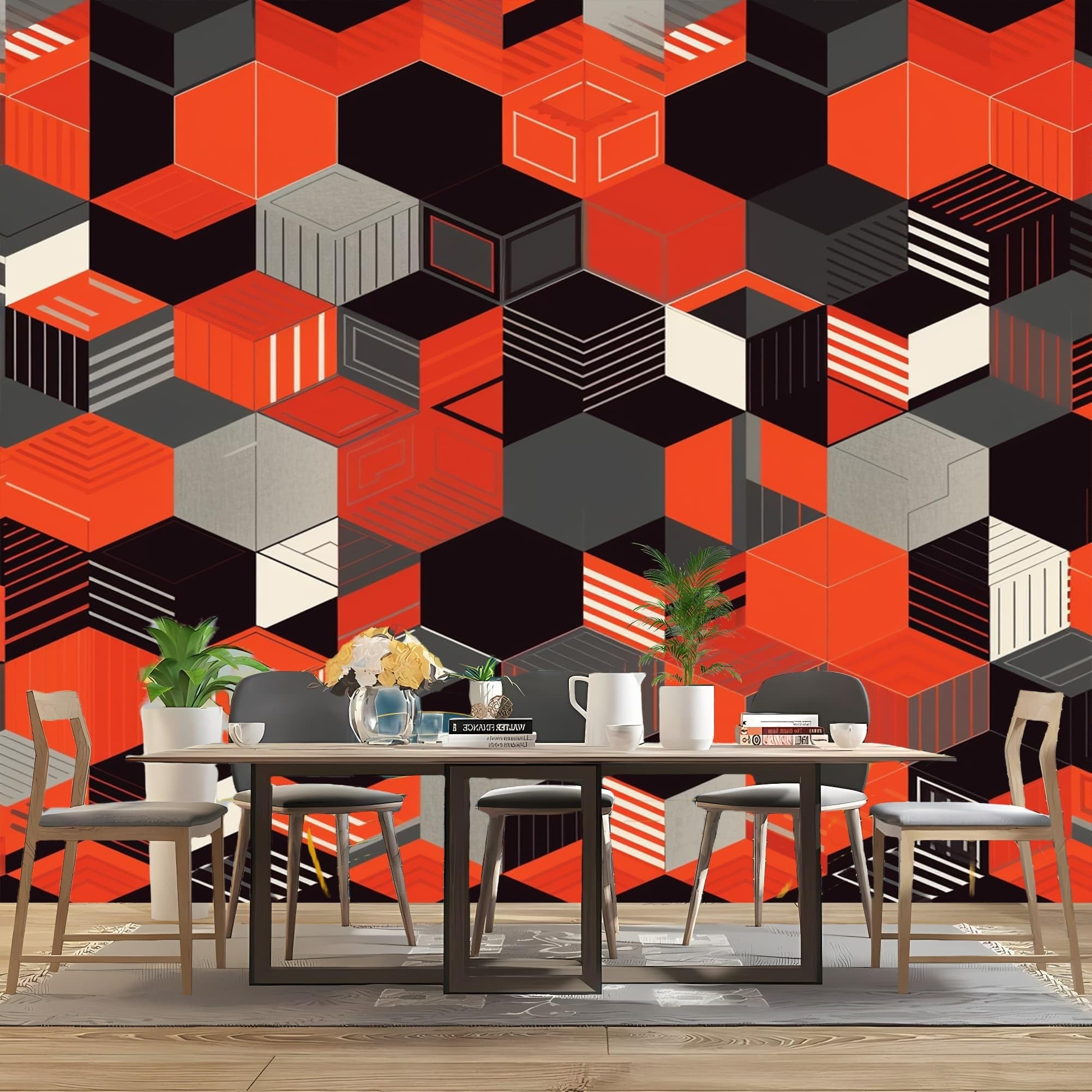Fototapeta nowoczesna geometria plaster miodu abstrakcyjny mural z włókniny gigantyczny plakat 300 x 210 cm kolor pomarańczowy tapeta do różnych pomieszczeń tapeta ścienna, modna fototapeta