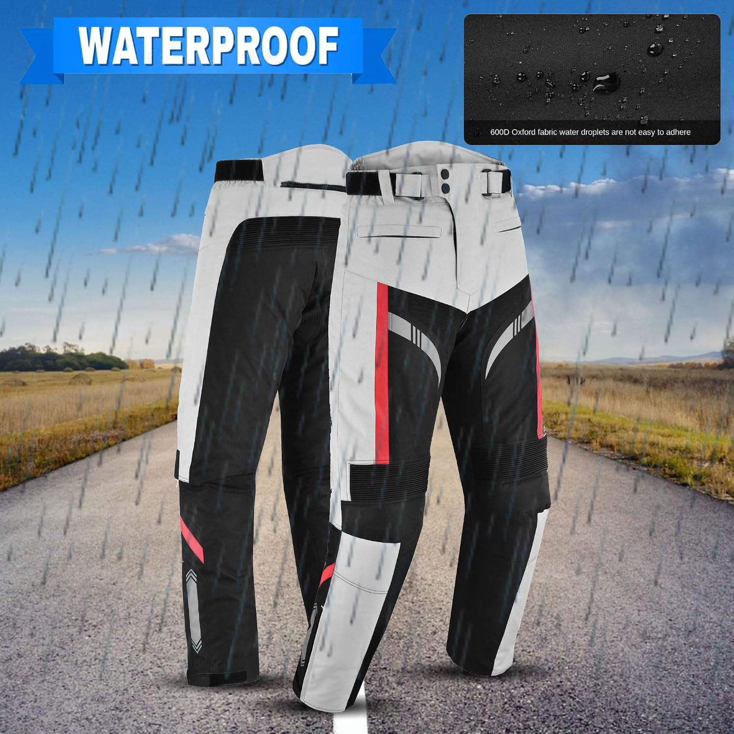 Men's Waterproof Armored Motorcycle Trousers Protective Cordura Textile Pants with Removable Protectors for Biking