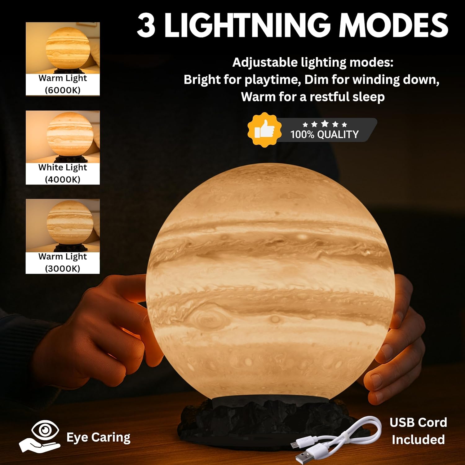 7" Jupiter Planet Lamp Wireless Base – Realistic 3D Solar System Night Light for Kids & Adults, Planet Night Light, Astronomy Gift & Space-Themed Home, Bedroom & Office Décor