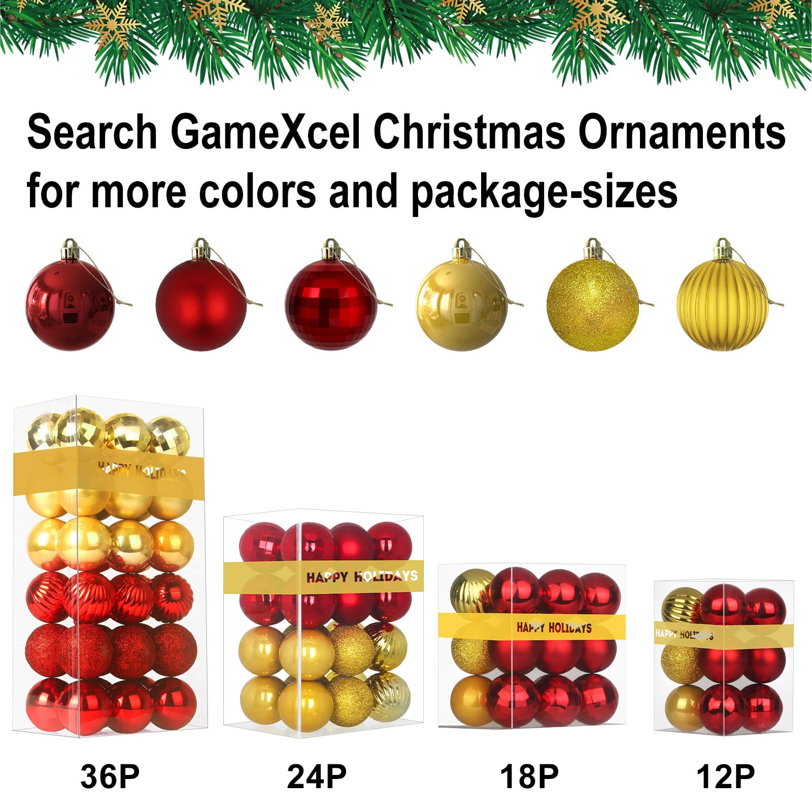 Lot de 24 grandes boules de Noël incassables à suspendre pour anniversaire, Halloween, vacances, mariage (rouge et doré) - 8,1 cm