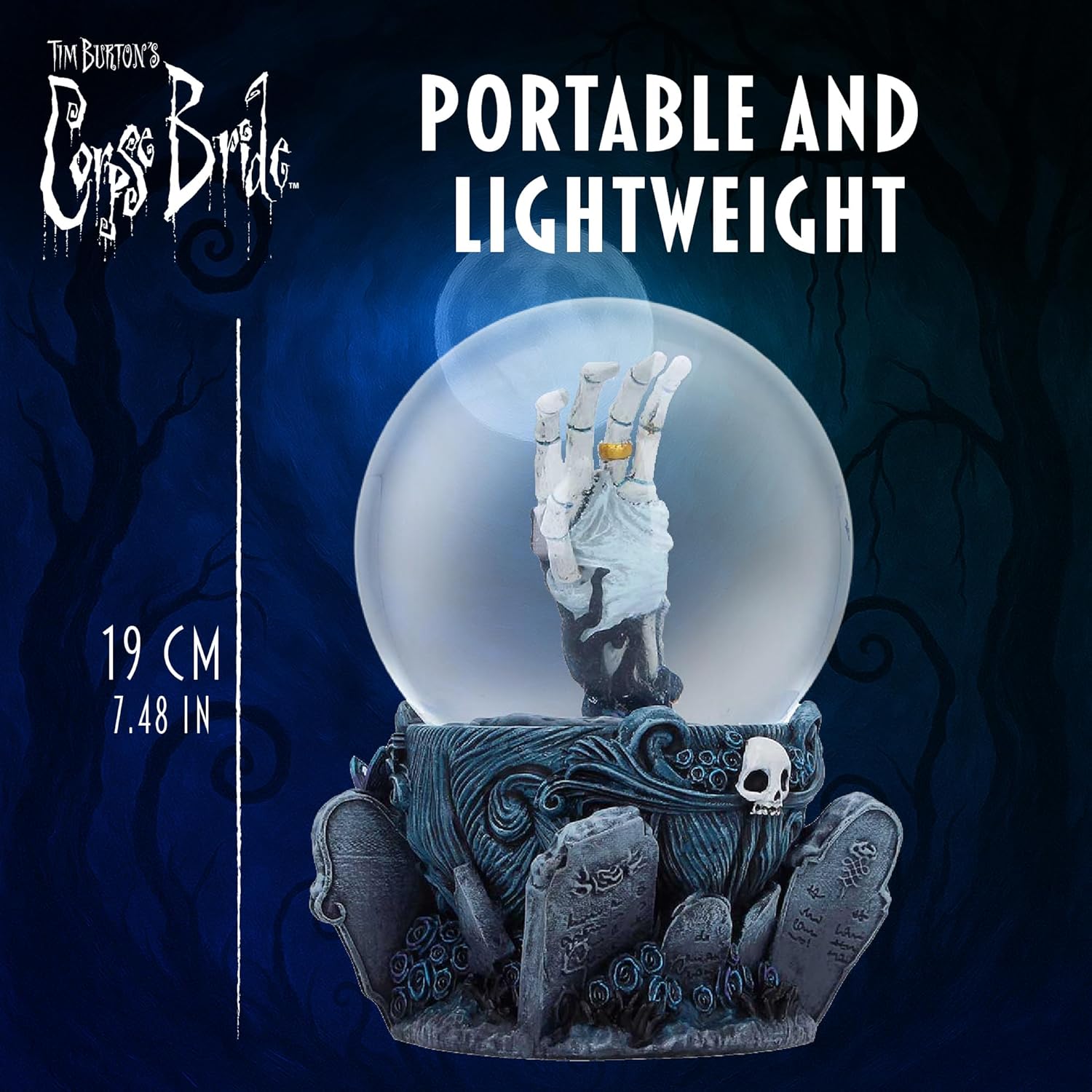 Nemesis Now Corpse Bride Snow Globe 15cm - Officially Licensed Tim Burton Collectible with Emily’s Hand and Gothic Resin Base, Glass Globe, for Fans
