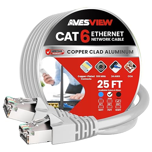 Miniatura 11 de Cable Ethernet blindado CAT 6 de 25 pies, cable de alta velocidad para interiores (SFTP) de 10Gbps, cable Ethernet blindado sin enganche de 25 pies