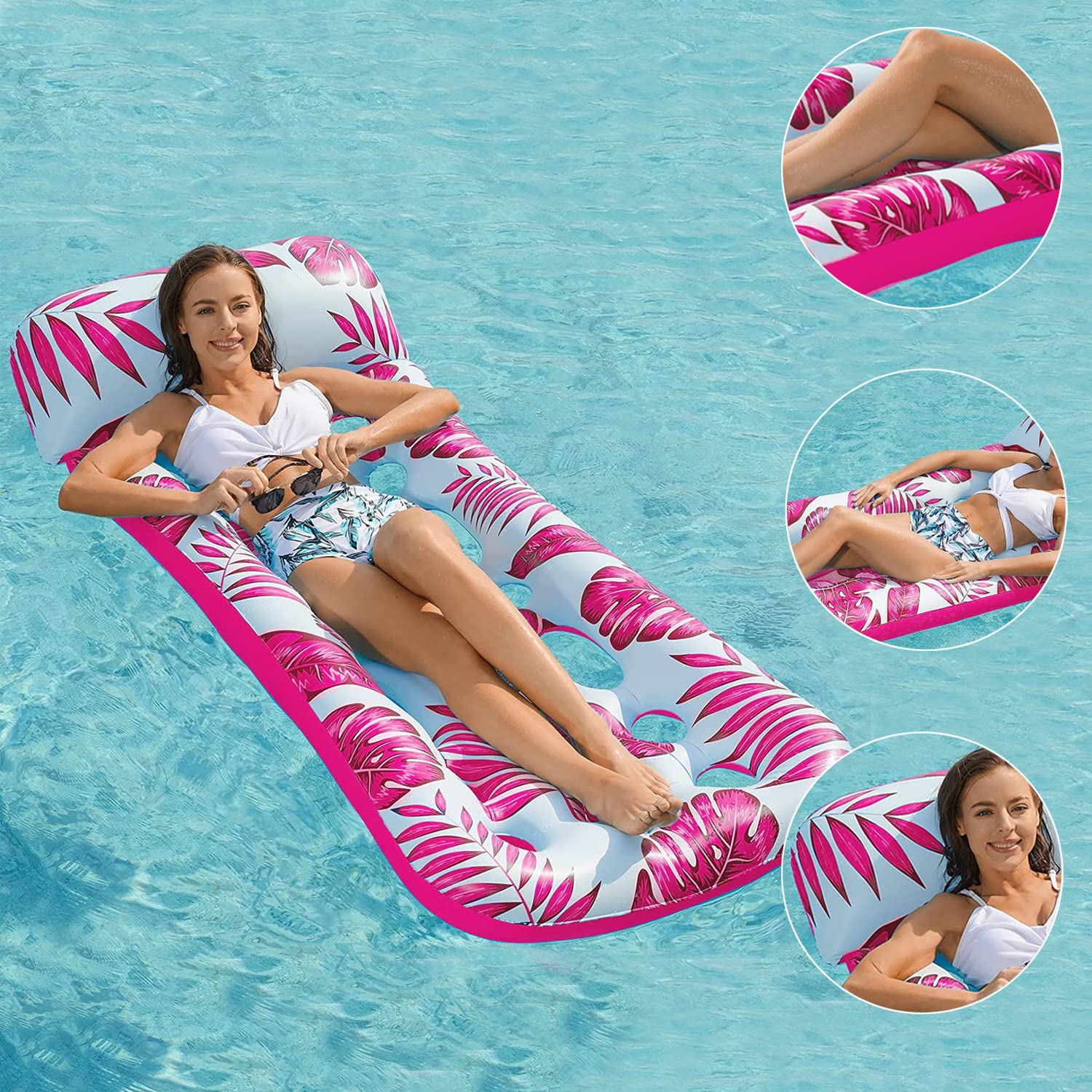 Piscina Inflable Flotadores Hamaca de Agua de Piscina Inflable con reposacabezas, balsa de Cama Flotante de Piscina Inflable Flotadores Hamaca de Agua de Piscina Inflable con reposacabezas, balsa de Cama Flotante de