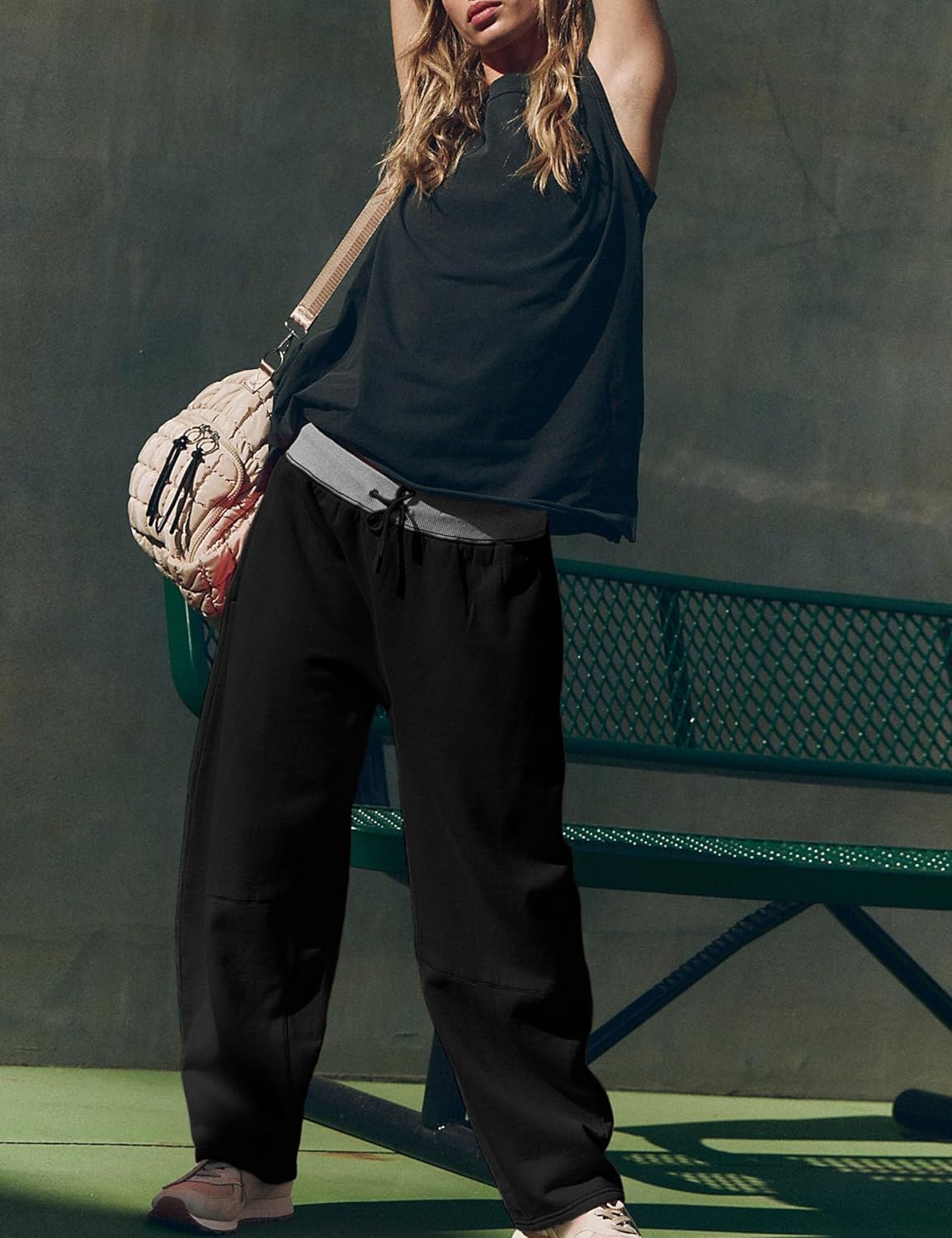 Athlisan Womens Barrel Sweatpants Baggy Wide Leg Color Block Workout Track Pants Trousers - Image 3