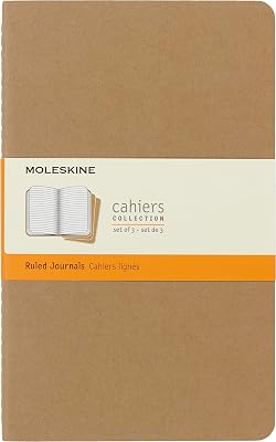 Moleskine Cahier Journal, Set 3 Quaderni con Pagine a Righe, Copertina in Cartoncino e Cucitura a Vista, Colore Marrone, 80 Pagine, Formato Large 13 x 21 cm