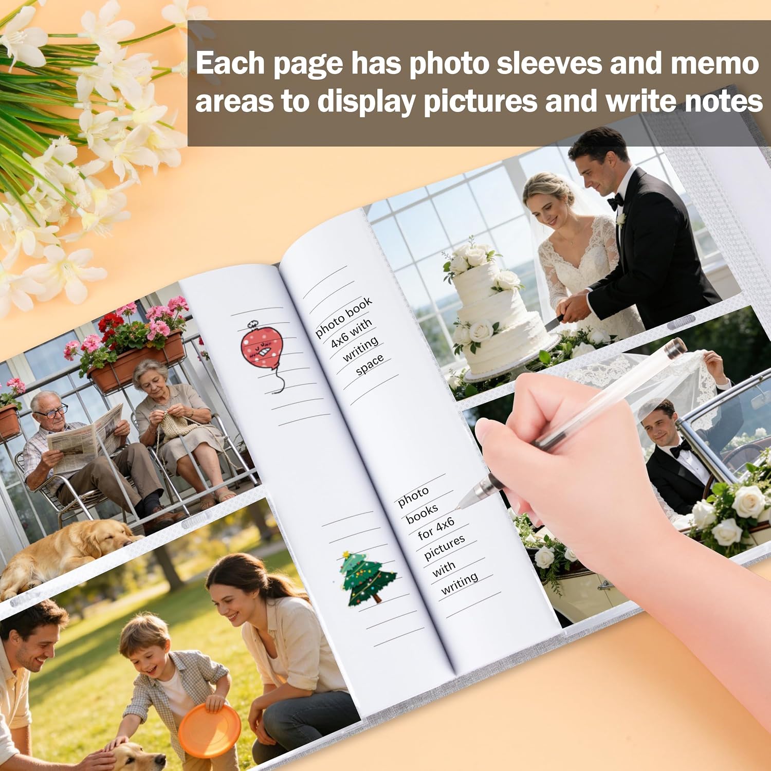 4x6 Photo Album Holds 240 Photos with Writing Space, Linen Cover Picture Book with Front Window for Family Wedding Baby Travel & Graduation Memories, Grey