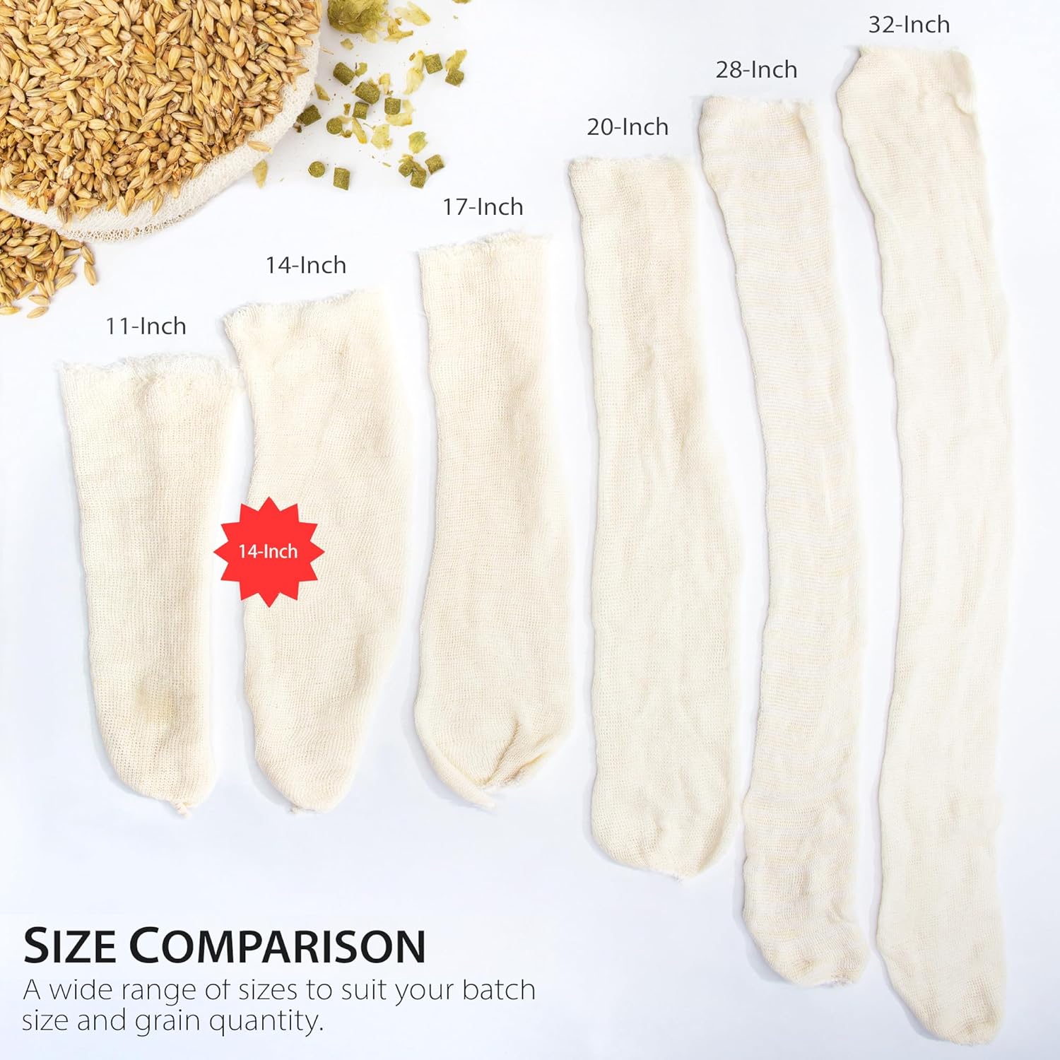 14" (100 Pack) Hops, Grain & Spice Beer Brewing Bags Cotton Mesh Steeping Bags for Beer Wine, Cider, Tea, Soups & Nut Milk, Hops & Grain Socks for Dry Hopping for Micro Brewing or Homebrewing