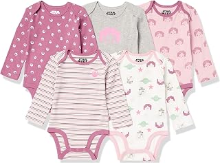 Disney | Star Wars | Princess Baby Girls' Long-Sleeve Bodysuits, Pack of 5, Star Wars Tiny Rebel, Preemie