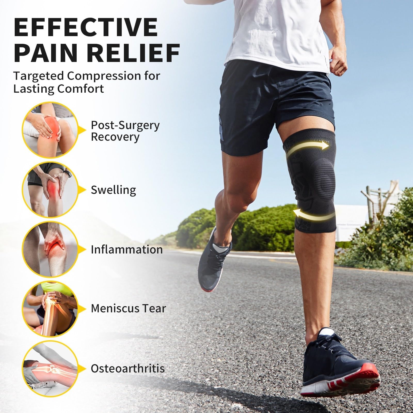 CAMBIVO Kniebandage Männer Damen 2 Stück, Komprimierte Kniebandage mit Patella Gel Pads & Feder Seitenstabilisatoren, Kniebandage Arthrose für Laufen, Meniskusriss, Arthritis, Gelenkschmerzlinderung