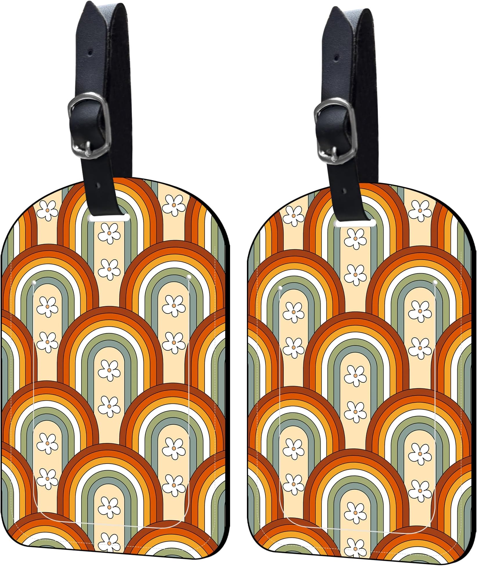 2 Pack Luggage Tags Mid Century Rainbow PU Leather Baggage Handbag Suitcase Tags with Secure Strap Privacy Cover ID Labels,Business Travel Baggage Tag Identifier
