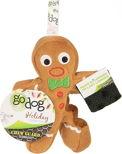 Miniatura 9 de goDog Juguete chirriante de peluche navideño para perro, tecnología Chew Guard, marrón, grande