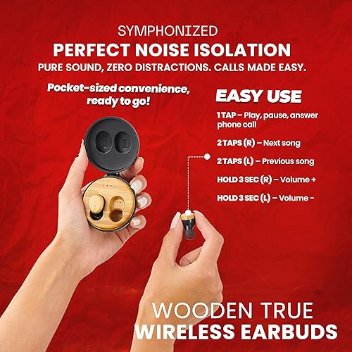 Miniatura 8 de Symphonized Auriculares inalámbricos de madera con graves profundos, 35 horas de reproducción de sonido 3D. Cancelación de ruido con micrófono.