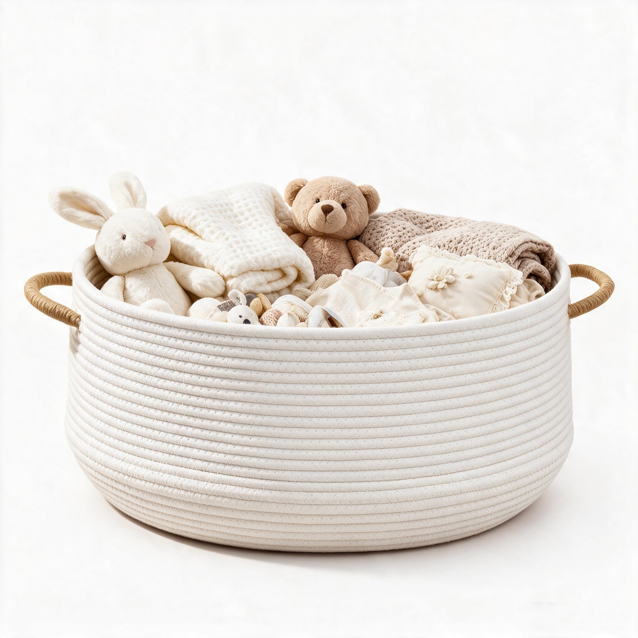 twirush Large Cotton Rope Basket,40 * 40 * 20cm Storage Baskets,Woven Storage Basket with Handle,Decorative Organiser Basket,Rope Organizer for Toy,Clothes,Living Room,Bedroom (White) — image 1