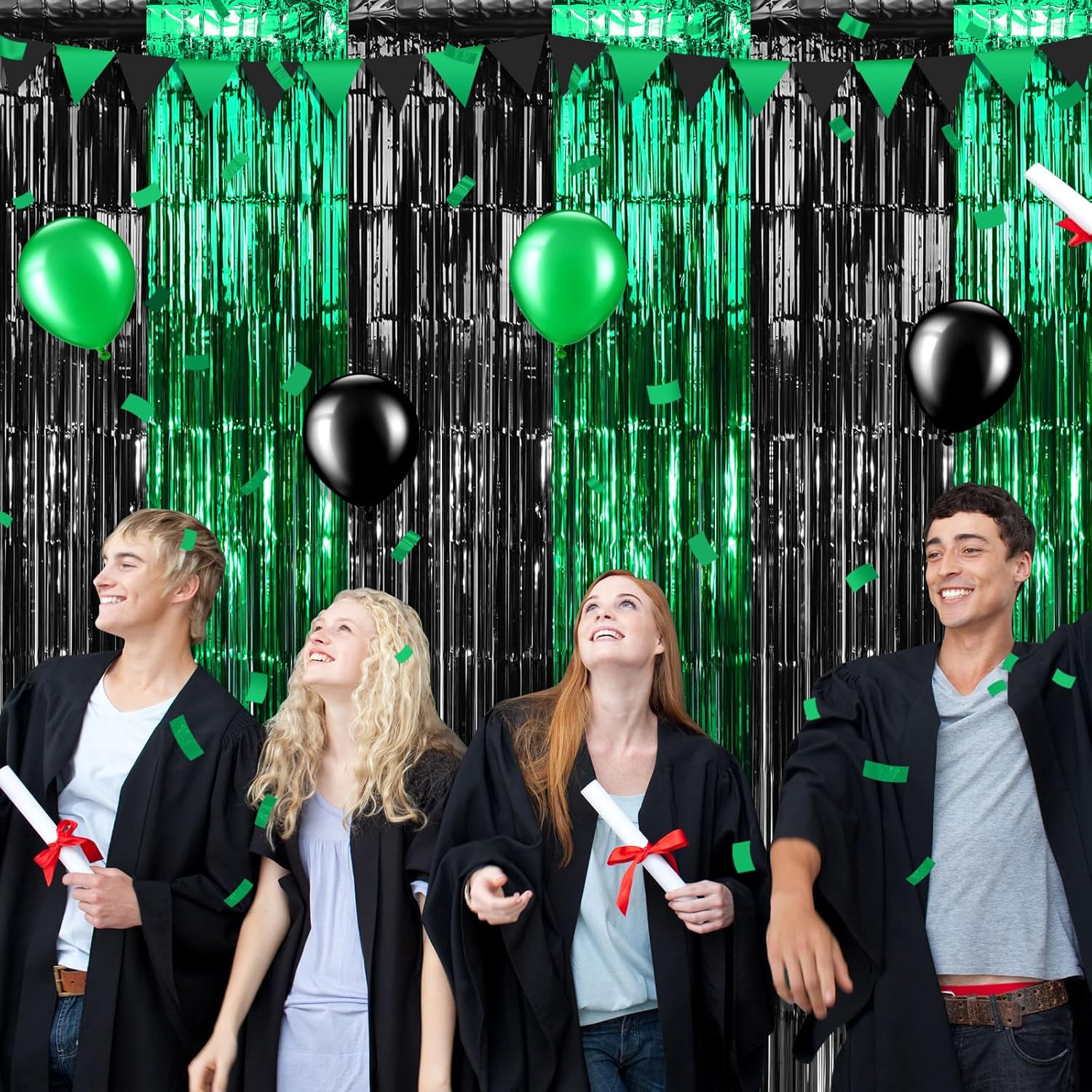 6Pack 3.3Ft x 6.6Ft Graduation Foil Fringe Curtain Backdrop Decorations, Green Black Metallic Tinsel Foil Streamers Curtain Photo Booth Background for Graduation Prom Wedding Birthday Party Decoration - Image 6