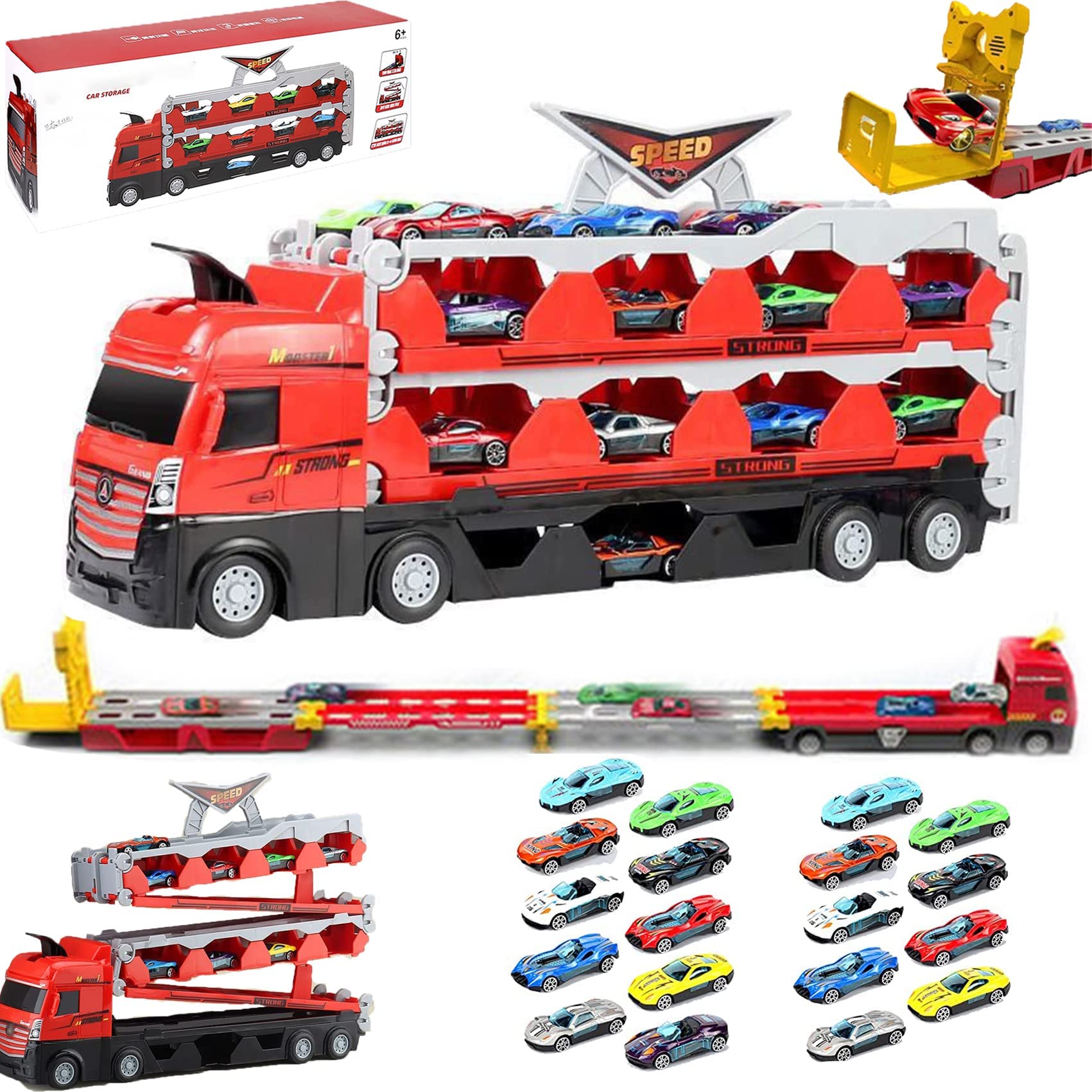 Buy Xoopome Mega Hauler Truck With Ejection Race Track, Car Transporter