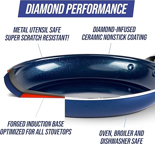 Miniatura 4 de Blue Diamond - Sartén antiadherente de cerámica con infusión de diamante de 12.5 pulgadas, sin PFAS, apta para lavavajillas, apta para horno, color