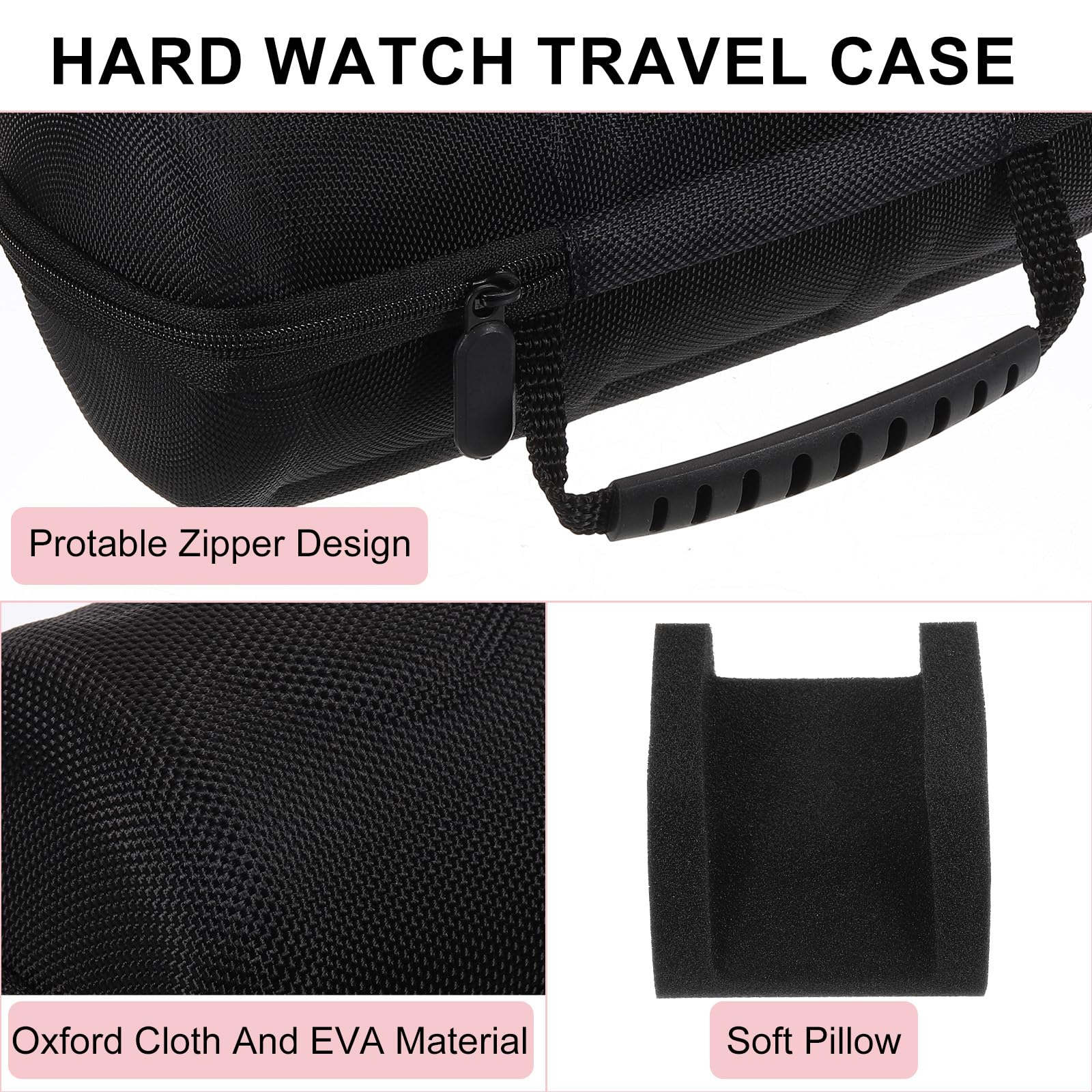 Estuche rígido de viaje para relojes de 3 ranuras, organizador de almacenamiento y exhibición de relojes para hombres y mujeres con almohada suave para la mayoría de relojes y relojes inteligentes d