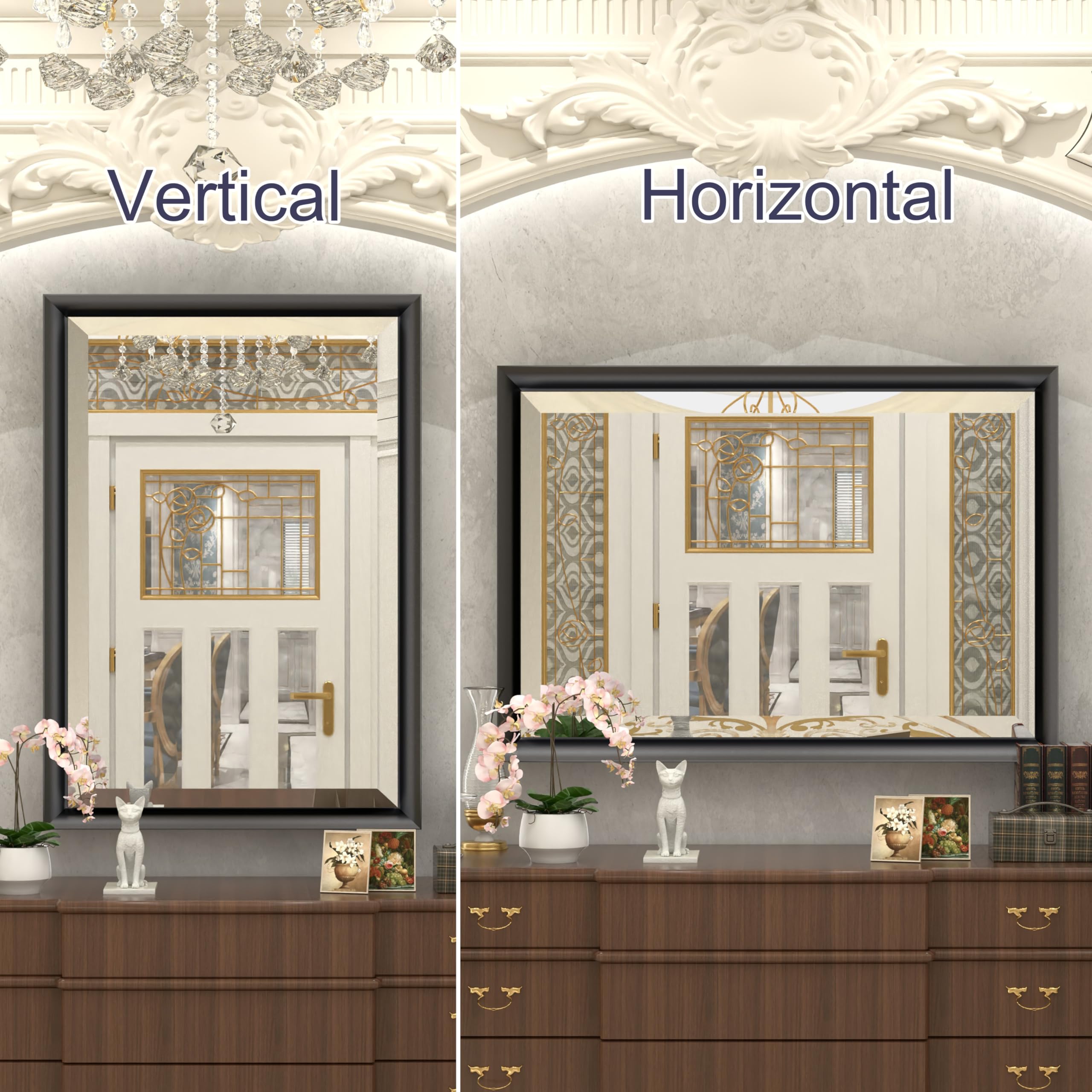 JSneijder 22x30 Inch Black Framed Bathroom Vanity Mirror, Matte Black Wall Mirror for Over Sink, Modern Rectangular Bathroom Mirror, Wall Mounted or Standing Mirror(Horizontal/Vertical)