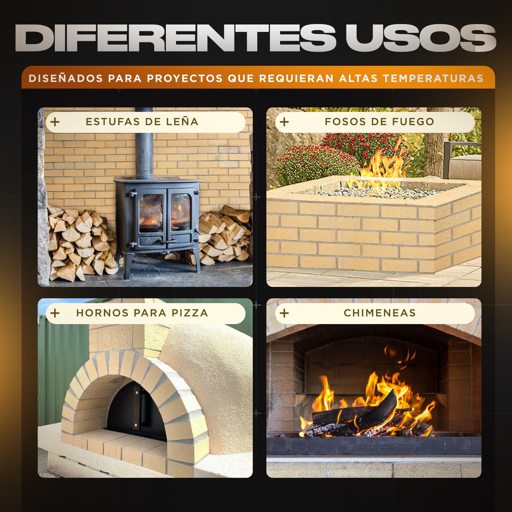 Pack 6 Ladrillos Refractarios 22 x 11 x 3 cm | Fabricados con Arcilla Refractaria | Ladrillo Refractario perfecto para Chimeneas, Hornos y Barbacoas