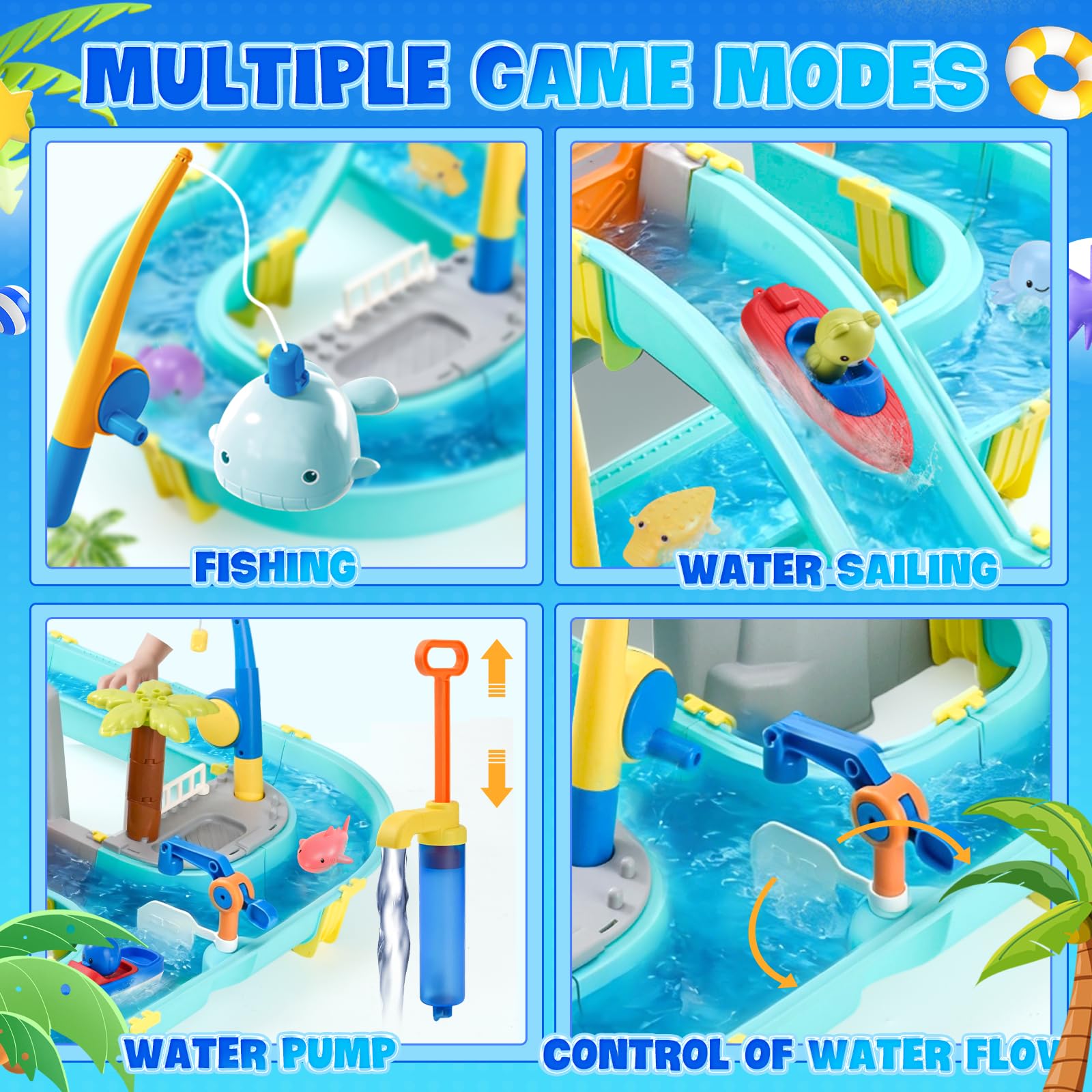 Mesa de Agua para Niños 80 Piezas con Circuito Acuático y Caña de Pescar Magnética