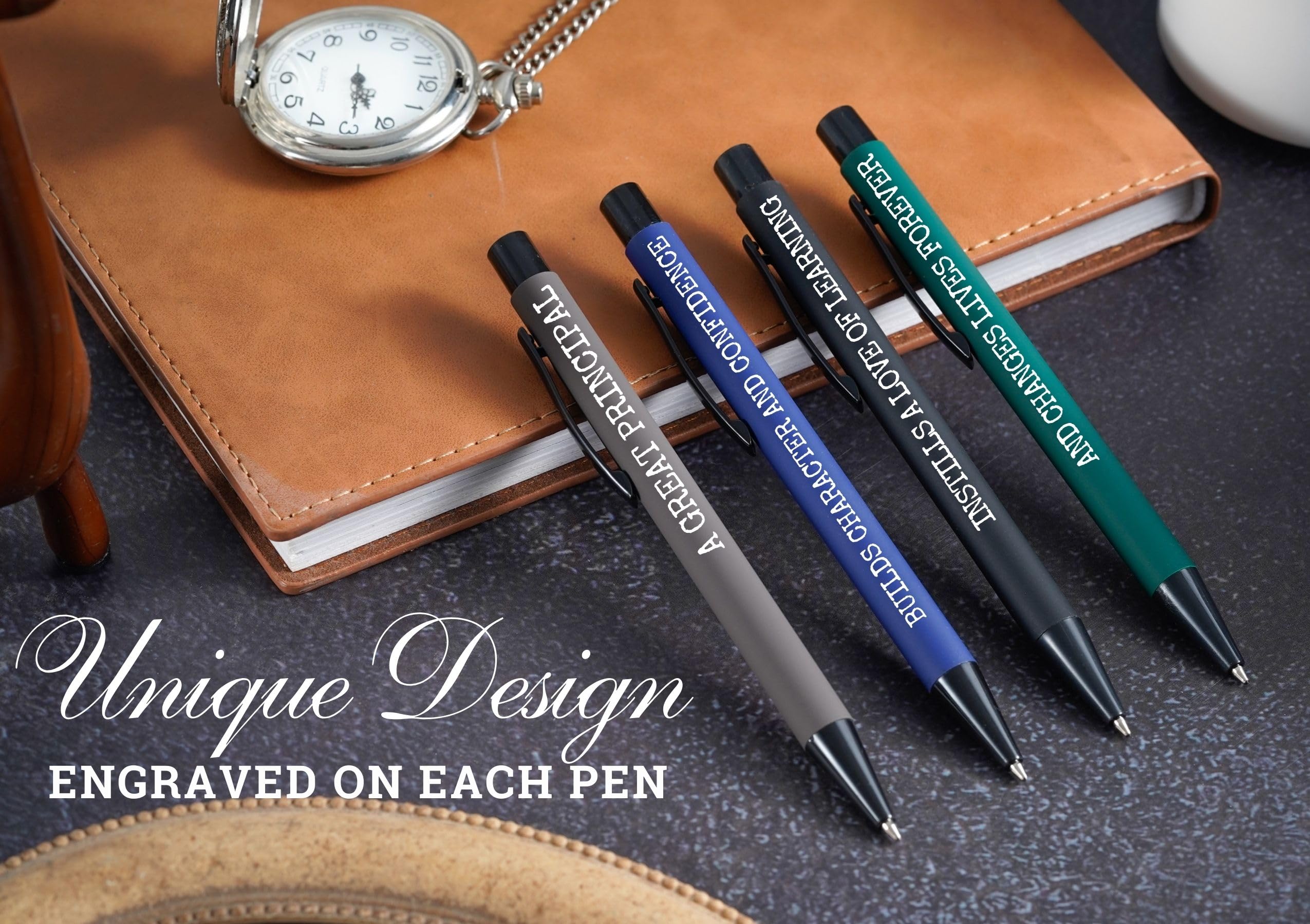 InnoBeta Principal Appreciation Gifts for Men, Women, Inspirational Thank You Gift Ballpoint Pen Set of 4, Office Tools for School Principals, Black