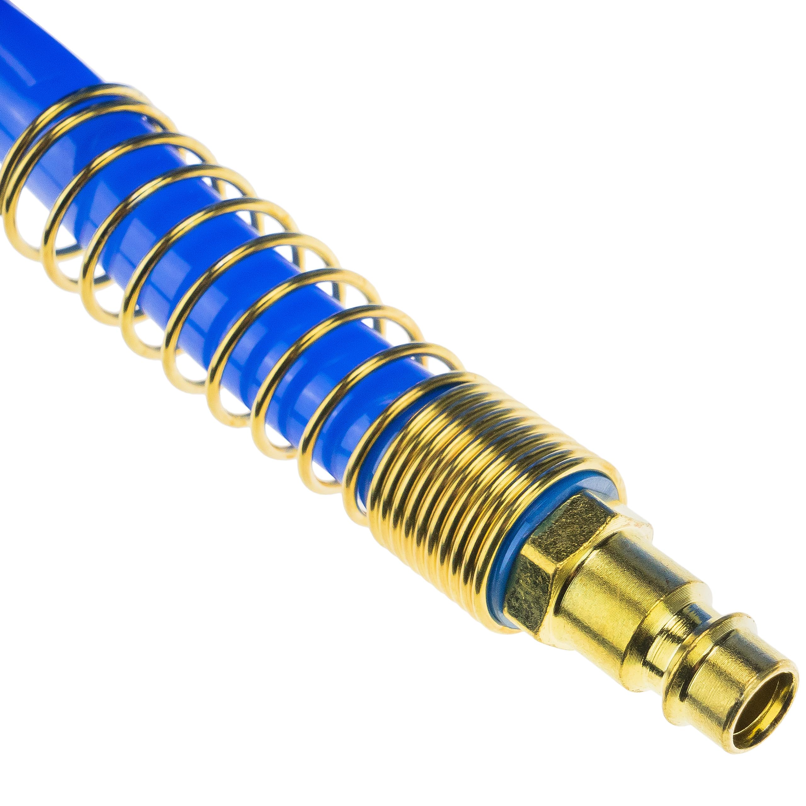 Druckluft Spiralschlauch SP-PU 15 m, Druckluftschlauch 10/14mm aus PU, max. Druck 10 Bar, mit Knickschutz und Schnellkupplung, geeignet für pneumatische Werkzeuge