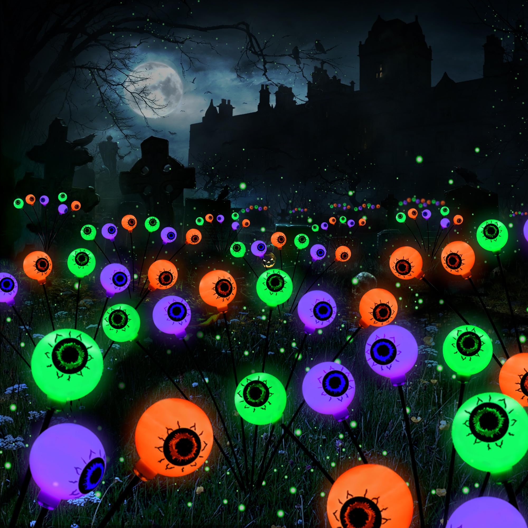BrizLabs 6 Pack 36 LED Halloween Solar Eyeball Lights, 2 Modes Outdoor Halloween Pathway Lights, Solar Spooky Path Light Waterproof, Swaying Firefly