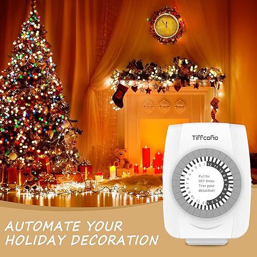 Miniatura 5 de TiFFCOFiO Temporizadores mecánicos de interior para tomas de corriente, enchufe de 2 clavijas, temporizador de luz de repetición diaria para luces