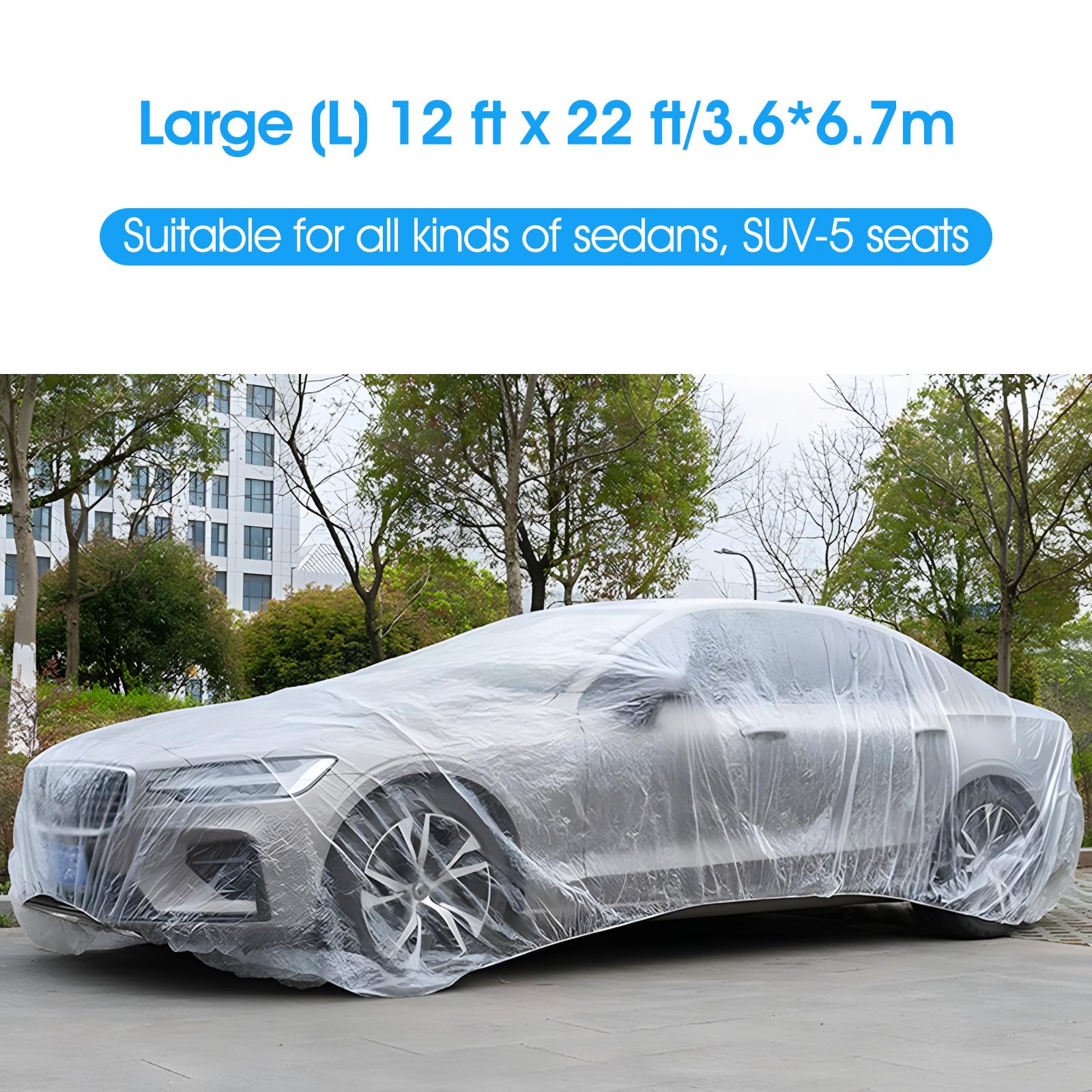 4 Pack Disposable Car Covers Clear Plastic Car Cover Universal Vehicle Cover Rain Dust Garage Cover Car Protective — view 2