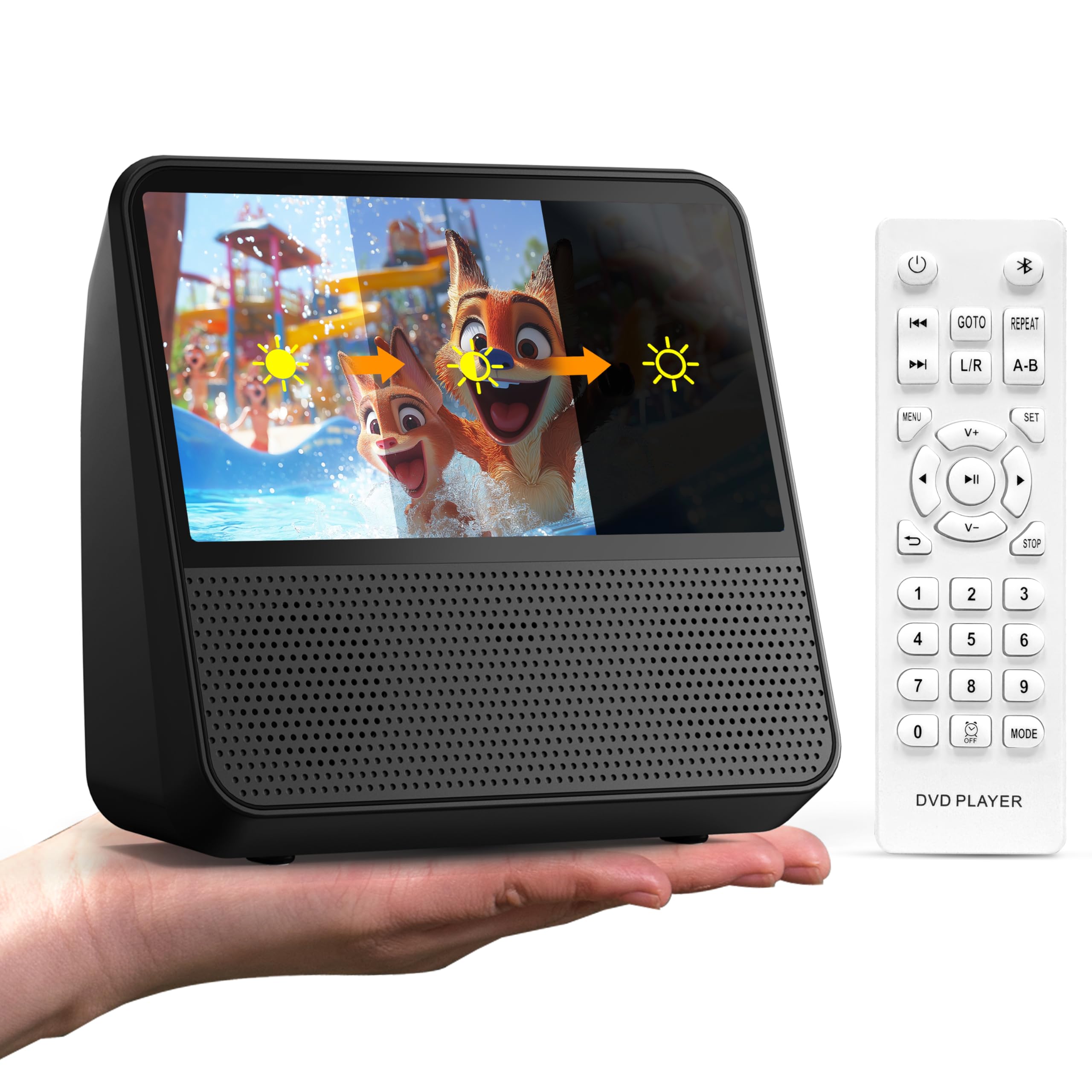 Tragbarer DVD-Player mit 7-Zoll-Bildschirm，4000mAh Akku (Laufzeit über 6 Stunden) – Bluetooth/USB/AV, Verstellbare Helligkeit, Region Free DVD Player Portable – Ideal für Fernseher, Reisen & Auto