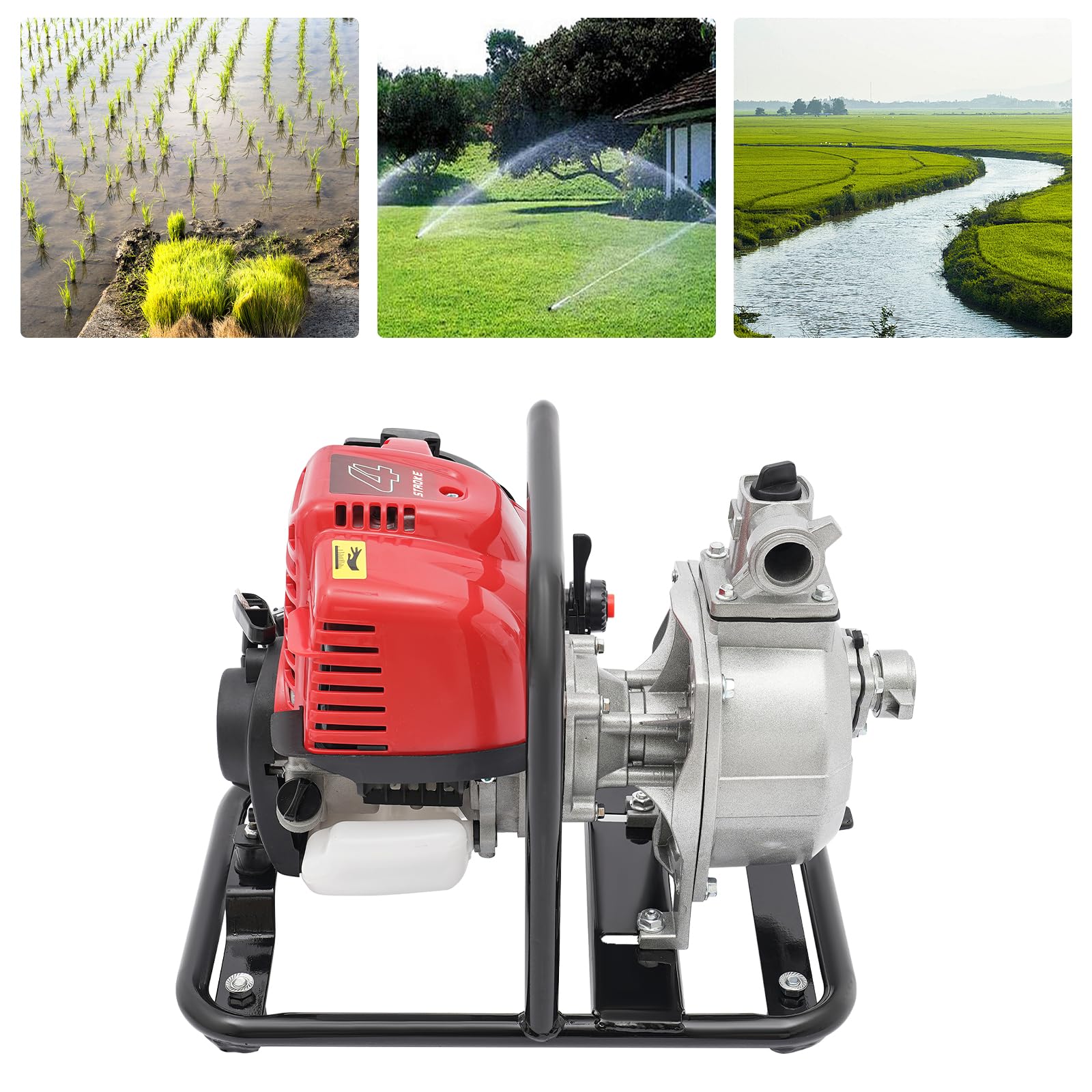 Benzin Wasserpumpe, 4-Takt 1.2KW 38CC Wasserförderpumpe Tragbare Wasserpumpe Einzylinder Benzinwasserpumpe Luftgekühlt Wasserförderpumpe Schmutzwasserpumpen für Tankfüllung, Bewässerung, Sprinkler