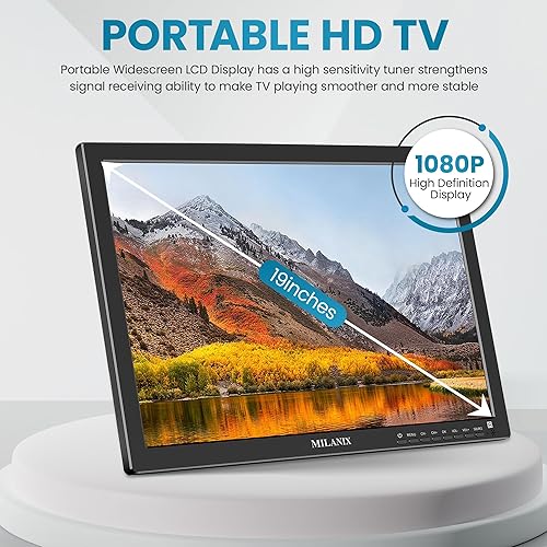 Miniatura 3 de Monitor portátil de TV LCD de 19 pulgadas 1080P recargable con HDMI integrado, USB, soporte, entrada AV, sintonizador digital, antena, CACC y