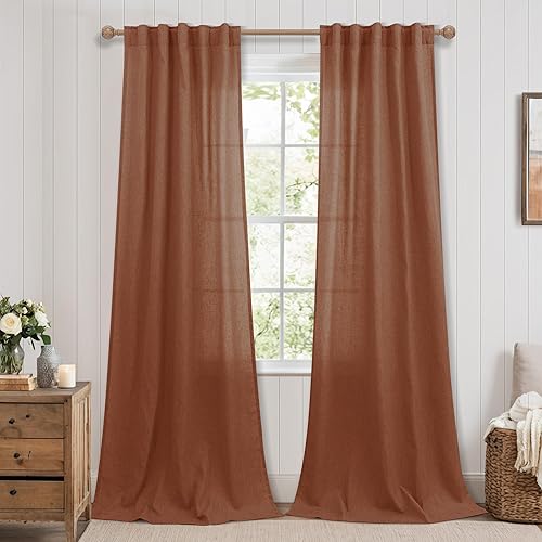 Miniatura 58 de Mrs.Naturall Cortinas transparentes verde esmeralda oscuro, cortinas de lino verde bosque para sala de estar, 63 pulgadas de largo, cortinas verdes