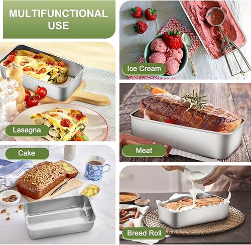 Miniatura 10 de P&P CHEF Juego de moldes para pan, moldes para pan de 9 x 5 pulgadas, moldes de acero inoxidable para pan, pastel de carne y lasaña, saludables y no